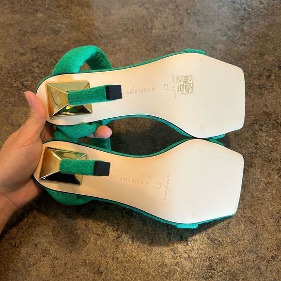 NWT Size 7.5 Good American Green Terry Cloth Heels - Picture 7 of 13